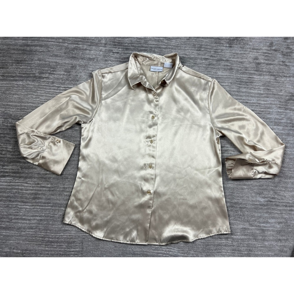 Jaclyn Smith Blouse Women Large Gold Classic Satin Button Down Long Sleeve Top